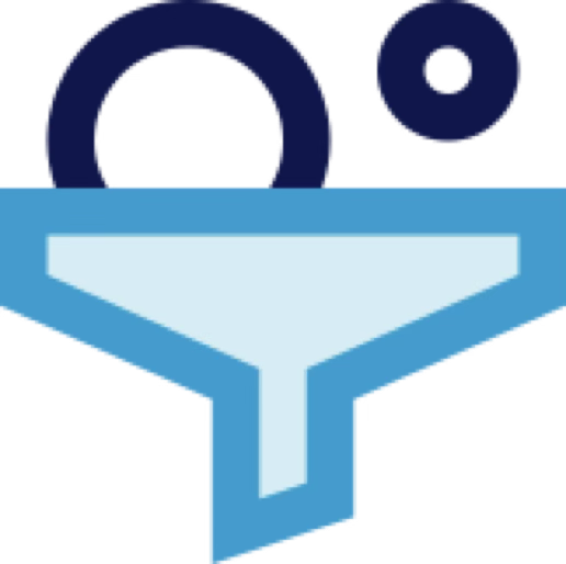 Illustration of a sales funnel for GTM Intelligence, showing data being processed to deliver qualified leads.
